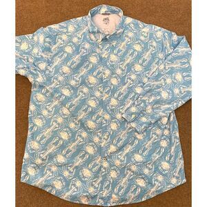 Izod Saltwater Hawaiian Shirt Mens 2XL Long Sleeve Lobster Reverse Print